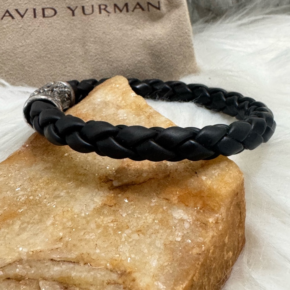 David Yurman .925 Sea Urchin 8.5mm Black Braided Rubber Bracelet - Picture 6 of 9